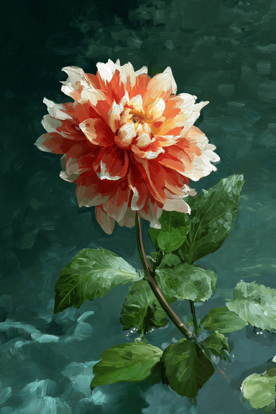 orange and white dahlia flower oil painting