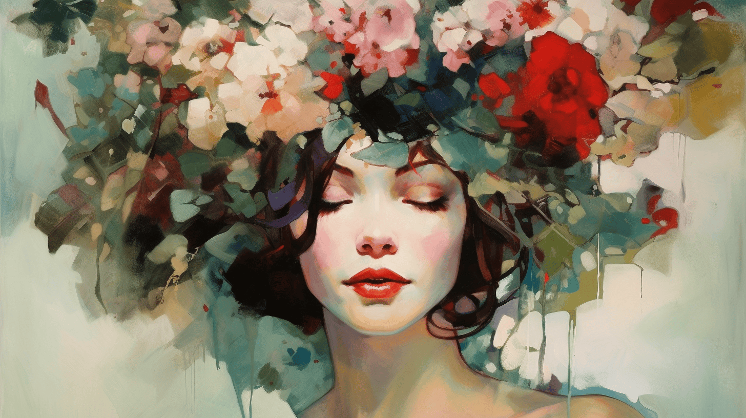 Summer Dreams portrait painting with flowers